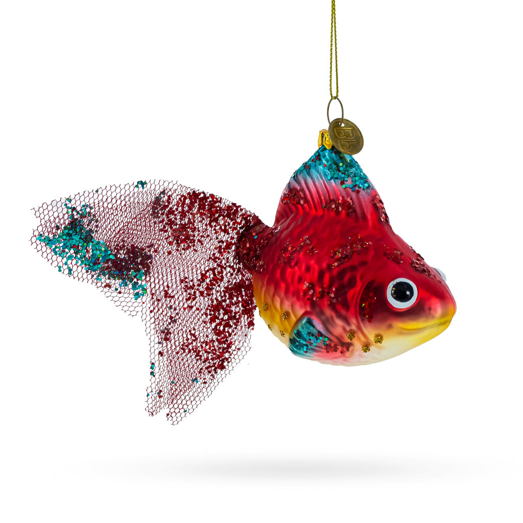 Glittered Goldfish Glass Christmas Ornament
