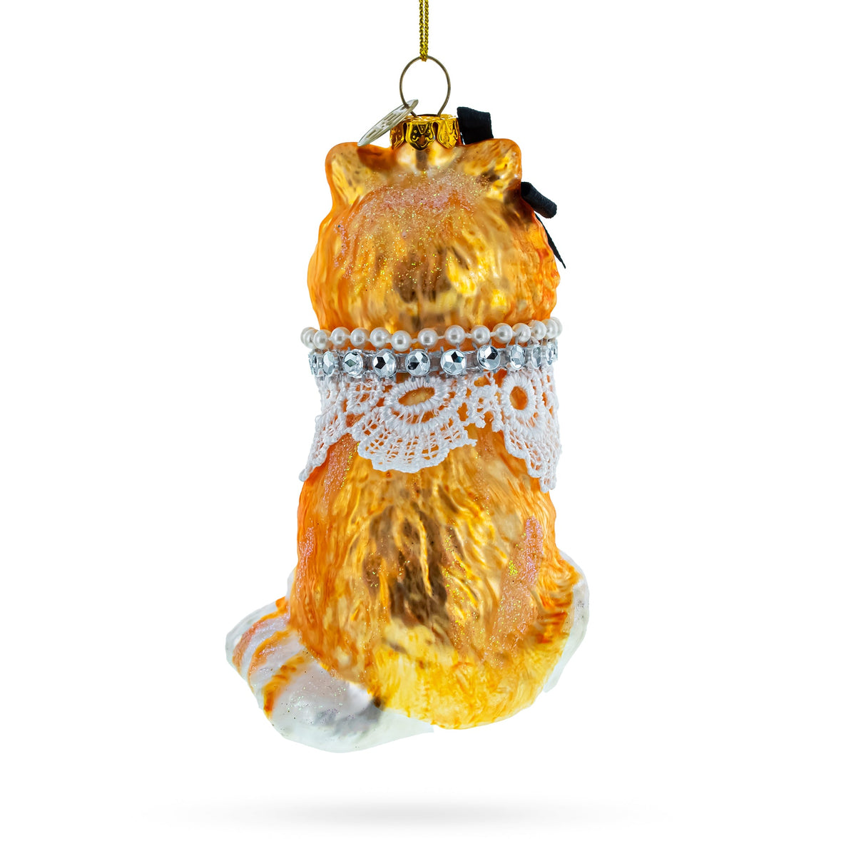 Chic Cat with Pendant Glass Christmas Ornament