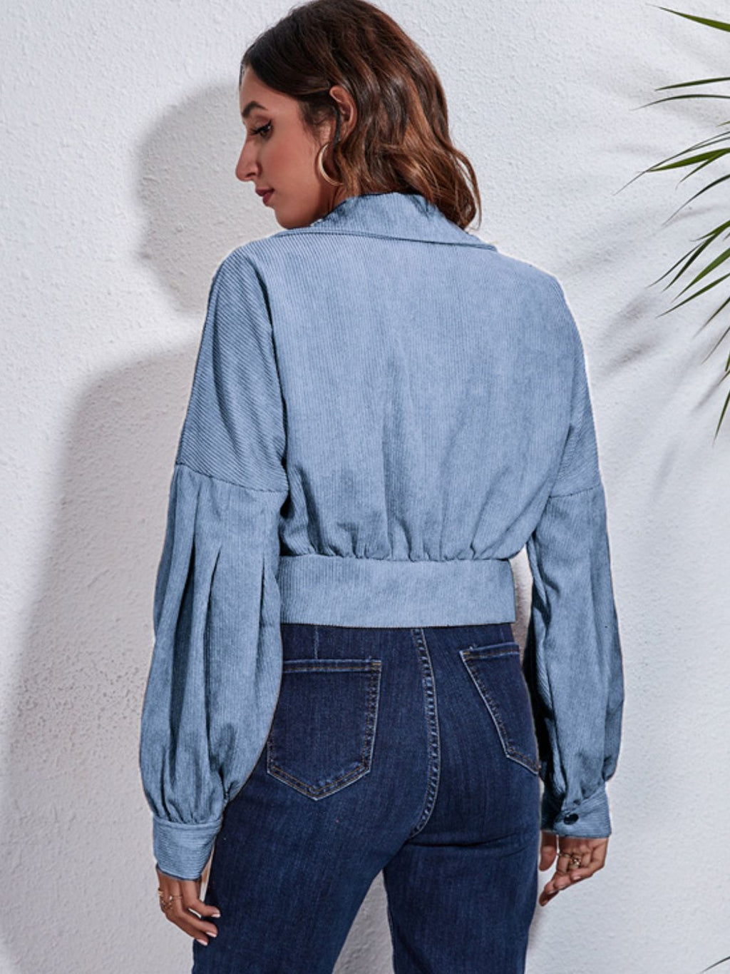 Button Down Collared Neck Cropped Jacket