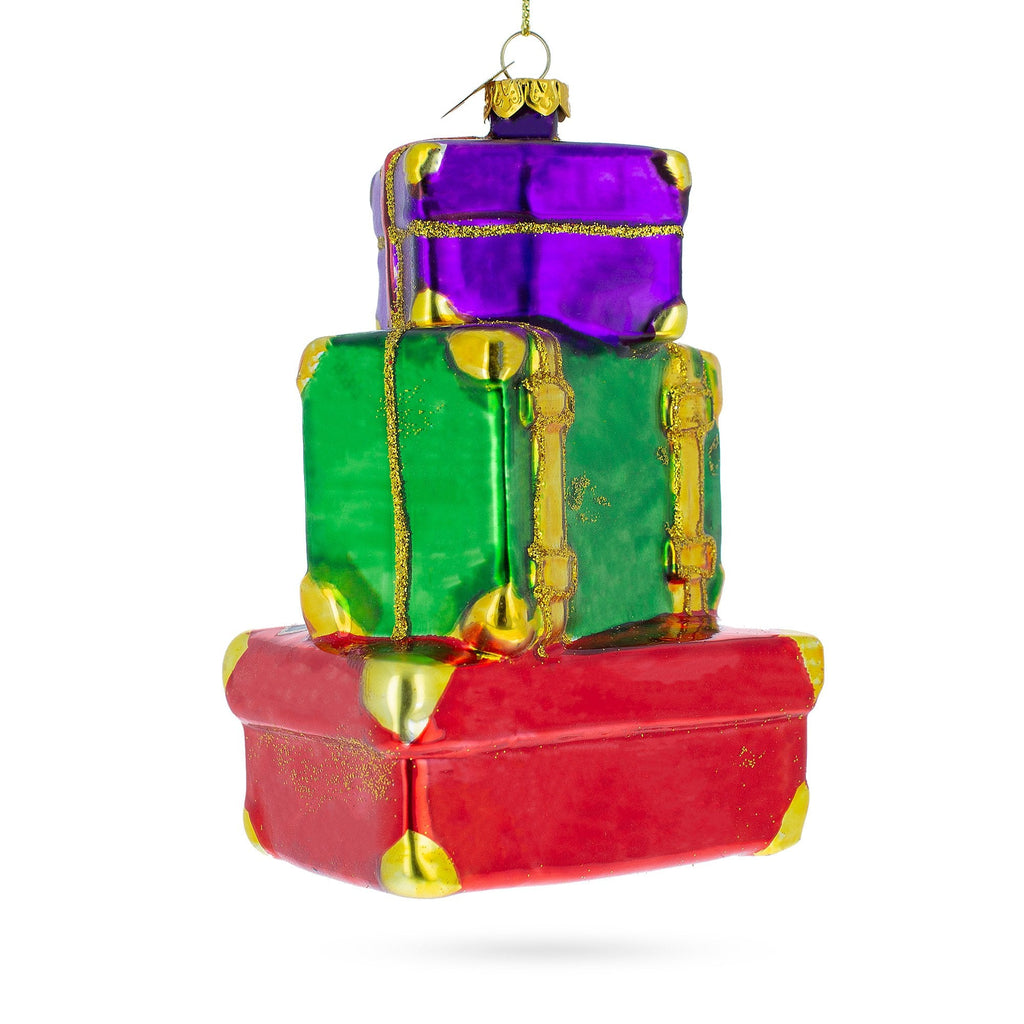 Vintage-Inspired Luggage with Travel Stickers Glass Christmas Ornament
