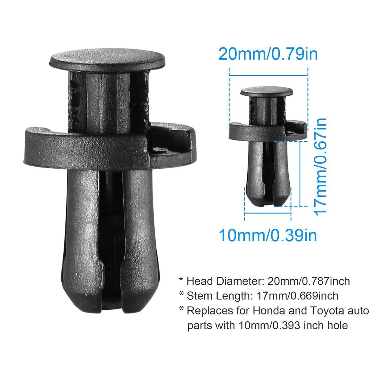 100-Pieces: 10mm Bumper Clip Fastener Rivets