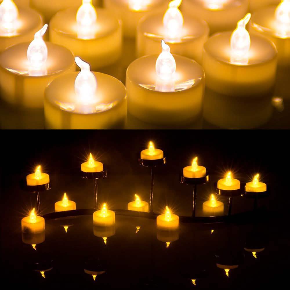 100-Pieces: Amber Yellow LED Tealight Flameless Flickering Candles