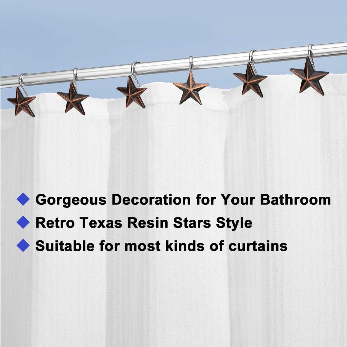 12-Pieces: Anti-Rust Star Decorative Shower Curtain Hooks