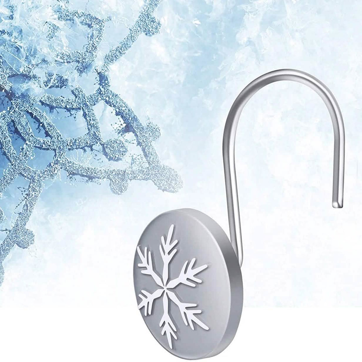 12-Pieces: Christmas Snowflake Anti-Rust Round Shower Curtain Hooks