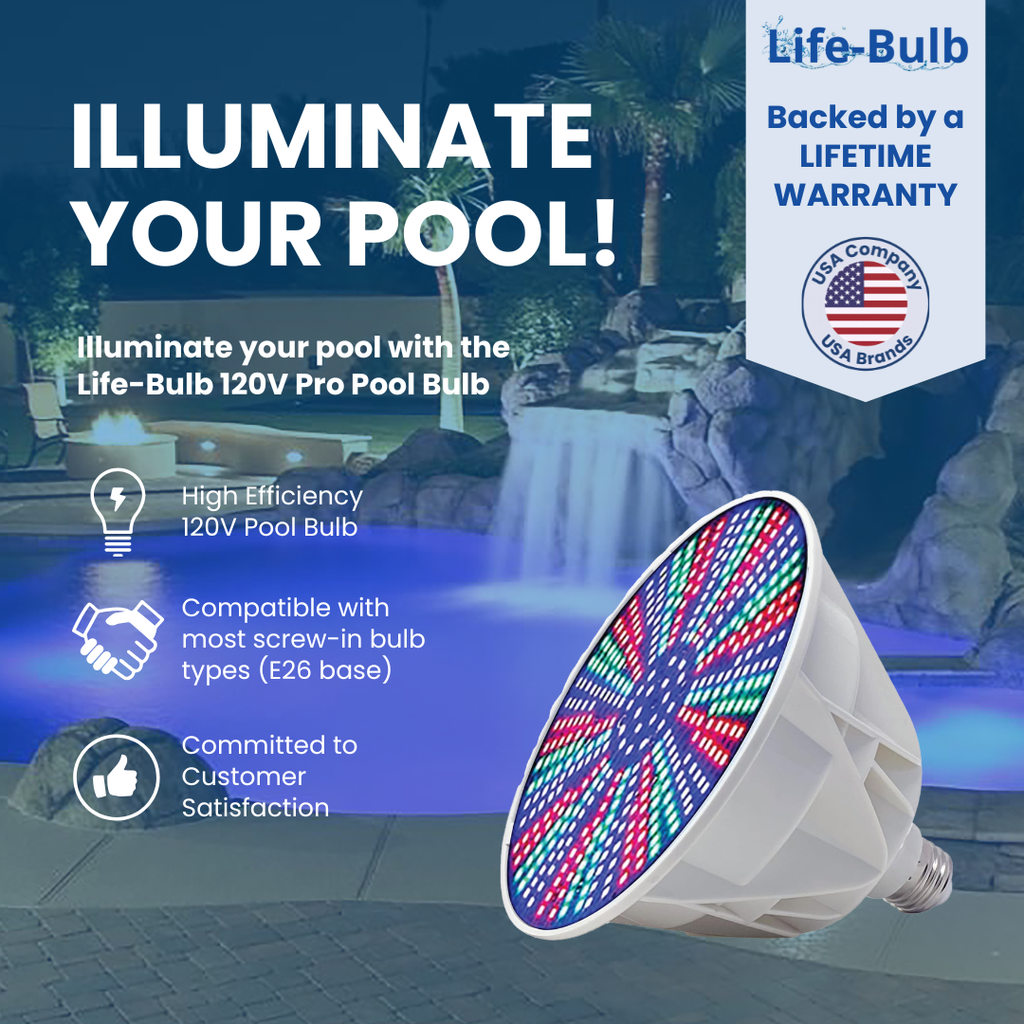 Life-Bulb PRO Color LED Pool Bulb (E26 Base) | Replaces Pentair Amerlite & Hayward AstroLite (120V / 40W) | Lifetime Replacement Program