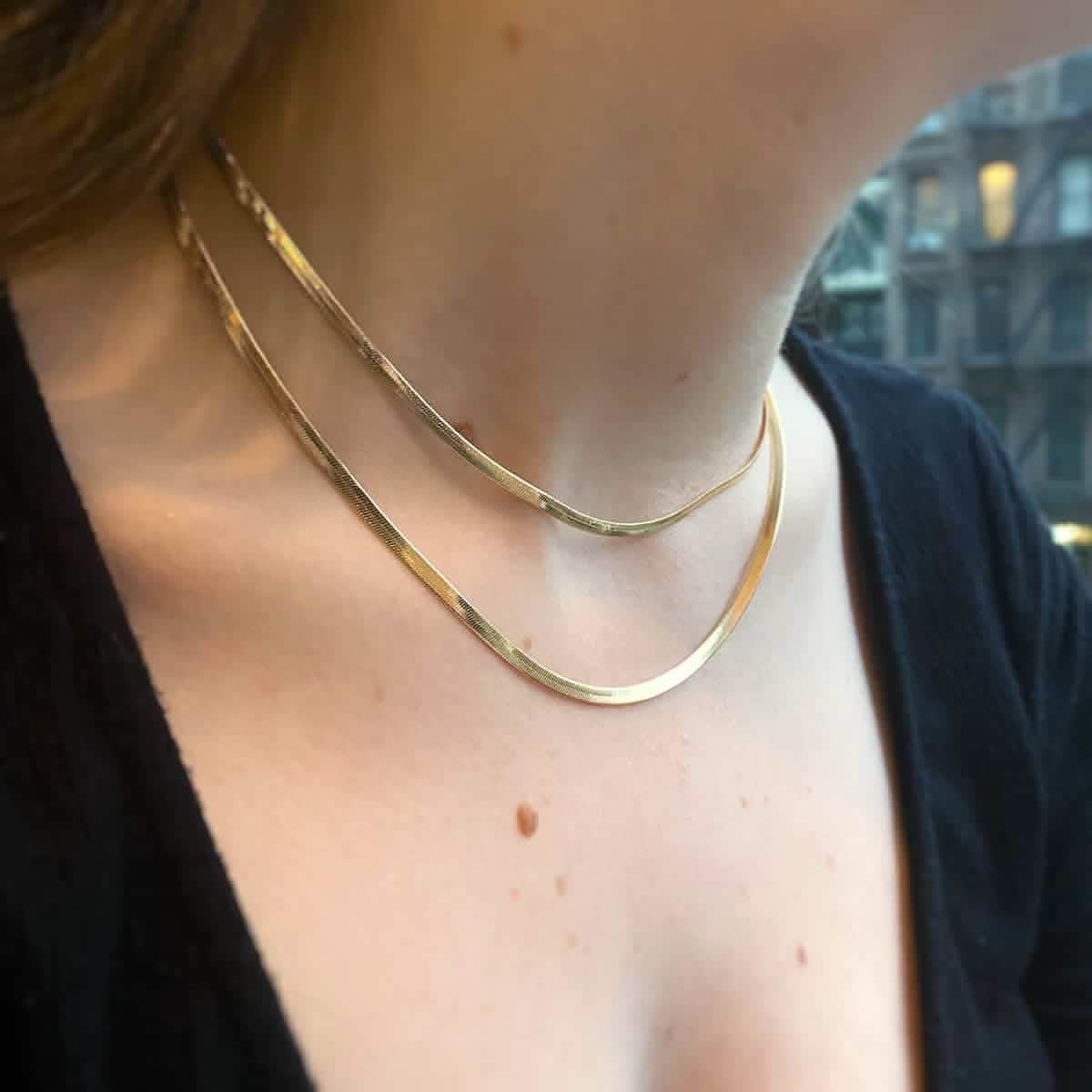 14K Solid Yellow Gold High Polish Herringbone Necklace Chain 2mm