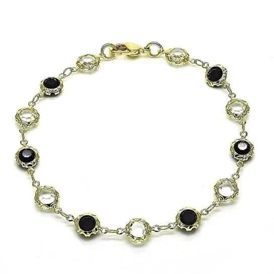 18K Gold Filled High Polish Finish Black and White Made With Crystal Round Ankle Bracelet
