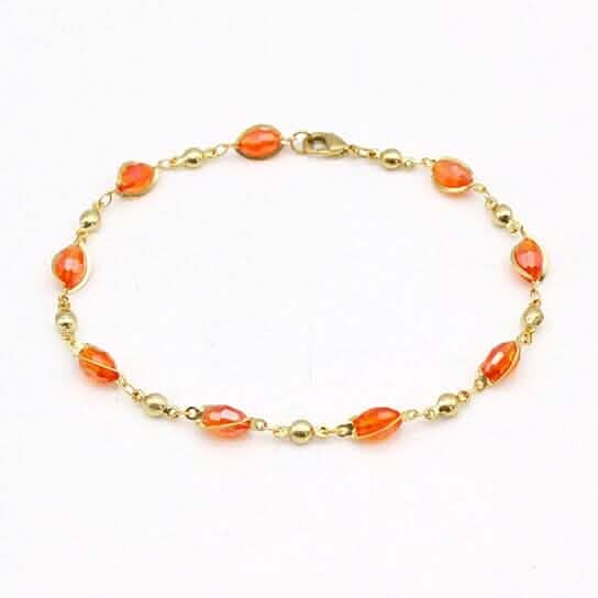 18K Gold Filled High Polish Finish Oval Crystal Ankle Bracelet