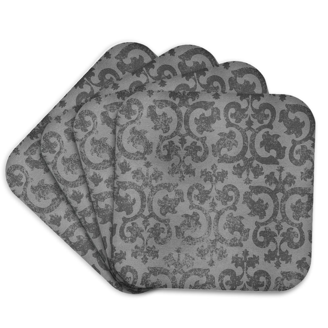 3dRose InspirationzStore Damask Patterns - Grunge Gray Damask - Silver Grey Faded Antique Vintage Swirls - Wallpaper Fancy Swirling Pattern - Coasters (CST_151434)
