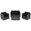 4 Pieces Patio Rattan Conversation Set with Cushions and Coffee Table-Black