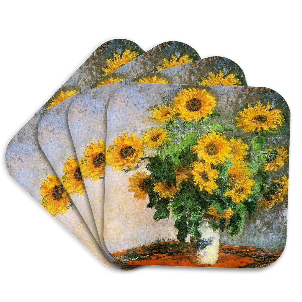 3dRose BLN Claude Monet Collection - Sunflowers by Claude Monet, 1881 Impressionist Still Life Painting - Coasters (cst_126590)