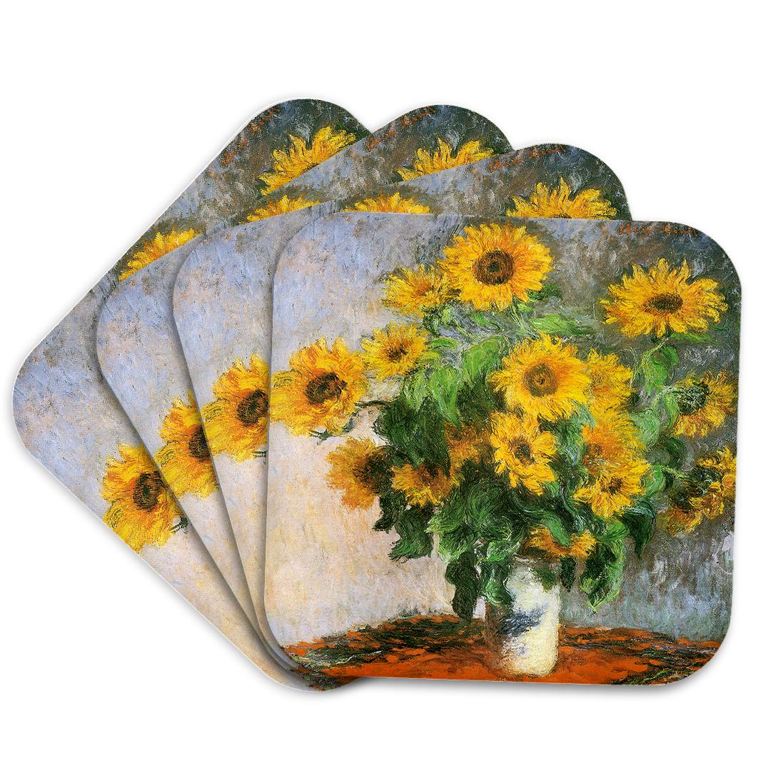 3dRose BLN Claude Monet Collection - Sunflowers by Claude Monet, 1881 Impressionist Still Life Painting - Coasters (cst_126590)
