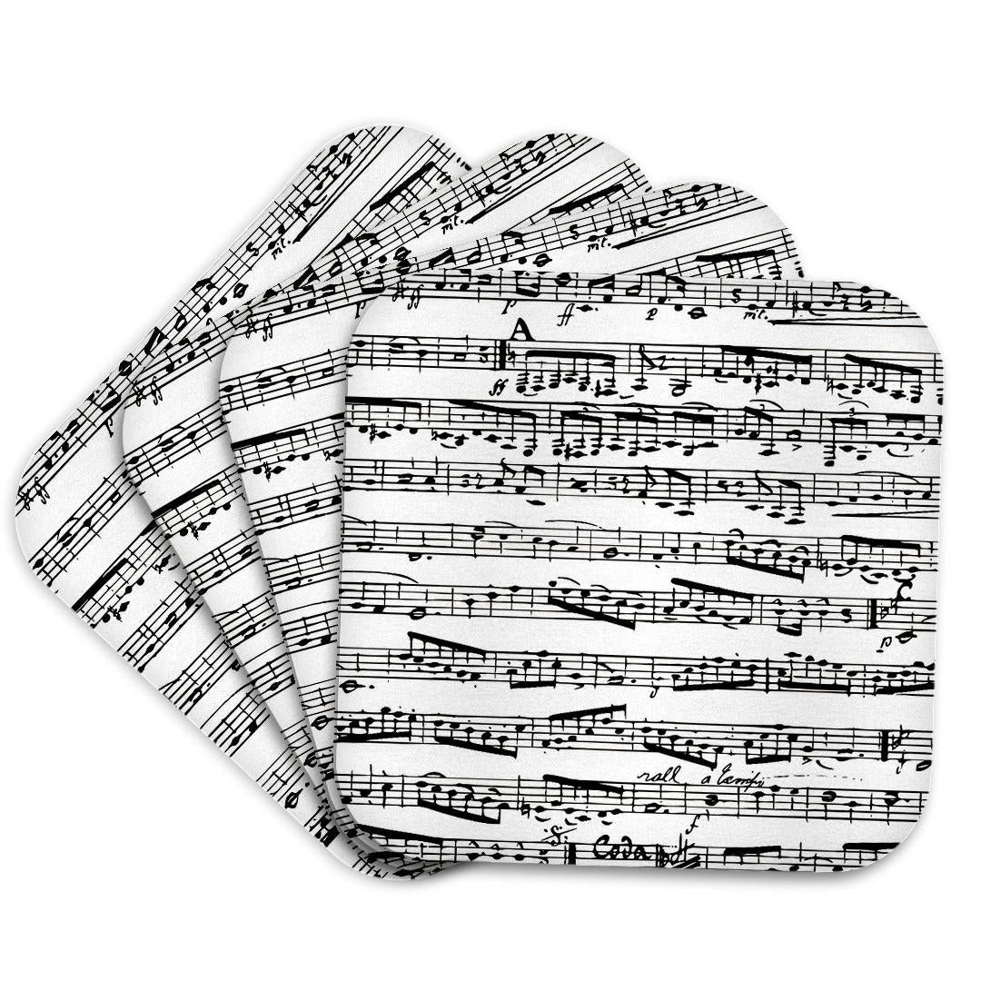 3dRose InspirationzStore Music Art Designs - Musical notes - vintage sheet music - black and white piano notation - pianist and musician gifts - Coasters (cst_112825)