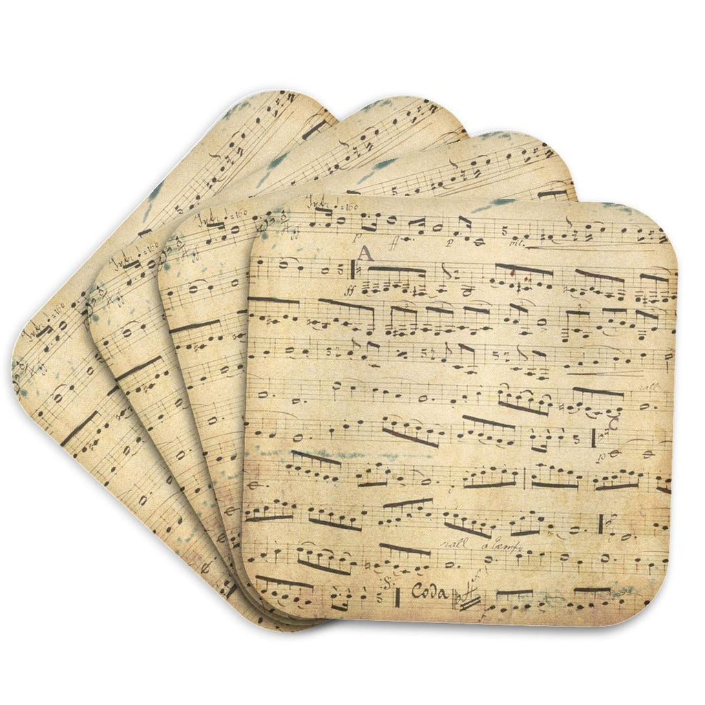 3dRose InspirationzStore Music Art Designs - Grunge Musical Notes - Vintage Sheet Music - yellowed Piano Notation - Pianist and Musician Gifts - Coasters (CST_120273)