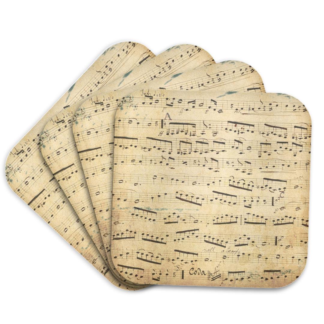 3dRose InspirationzStore Music Art Designs - Grunge Musical Notes - Vintage Sheet Music - yellowed Piano Notation - Pianist and Musician Gifts - Coasters (CST_120273)