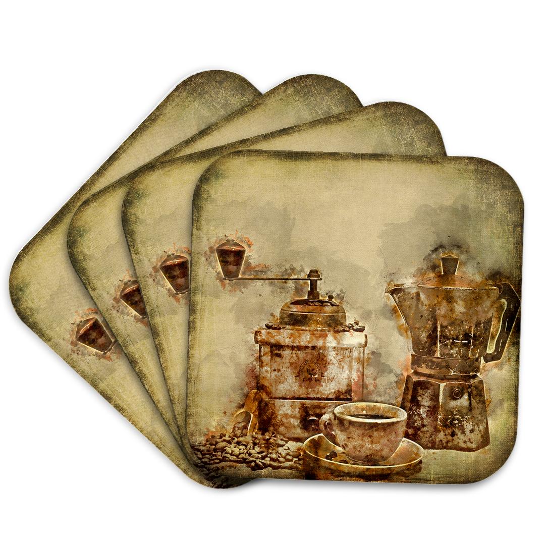 3dRose Andrea Haase Art Illustration - Coffee Grinder and Espresso Watercolor Painting - Coasters