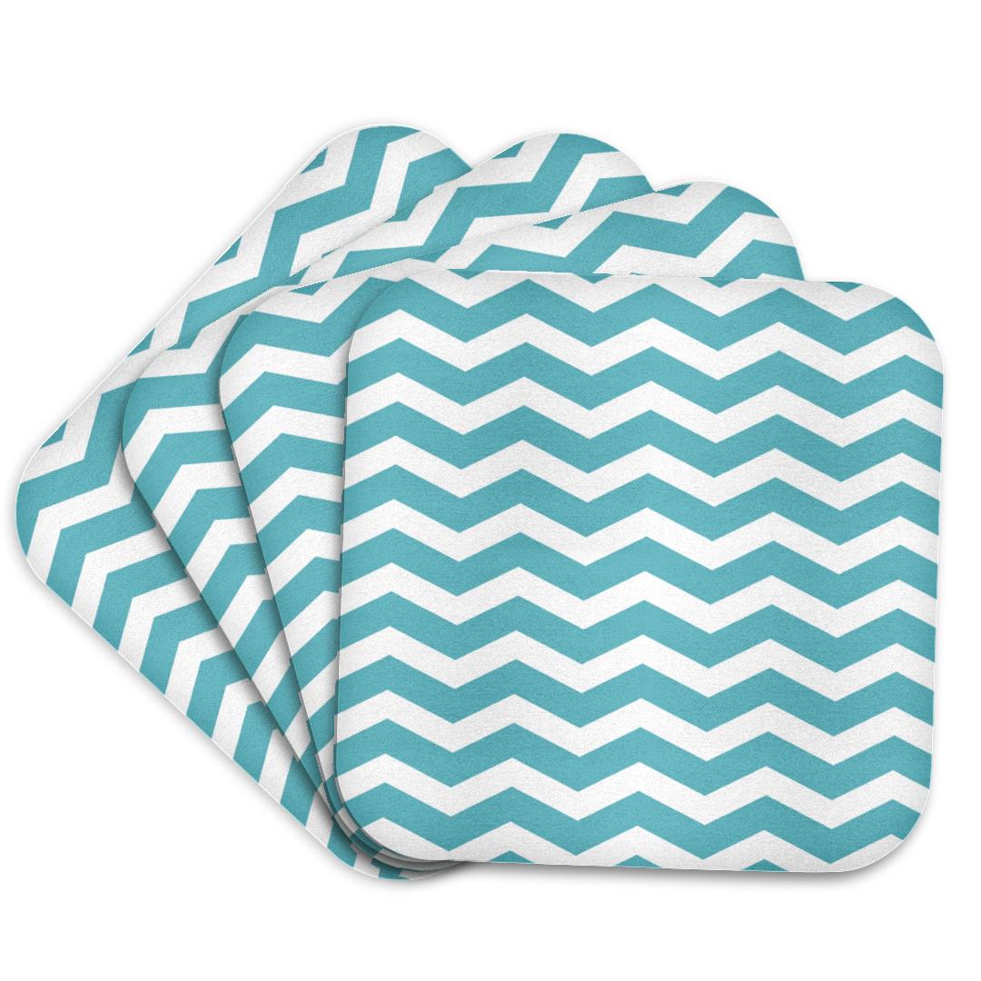 3dRose InspirationzStore Chevron Patterns - Teal and White Chevron Zig Zag Pattern - Trendy Modern Stylish Turquoise Aqua Blue Zigzag Stripe - Coasters (CST_120239)