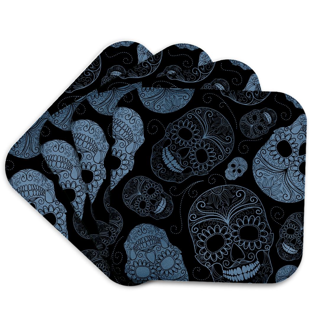 3dRose PS Creations - Blue Sugar Skulls Day of The Dead Art - Coasters (CST_110444)