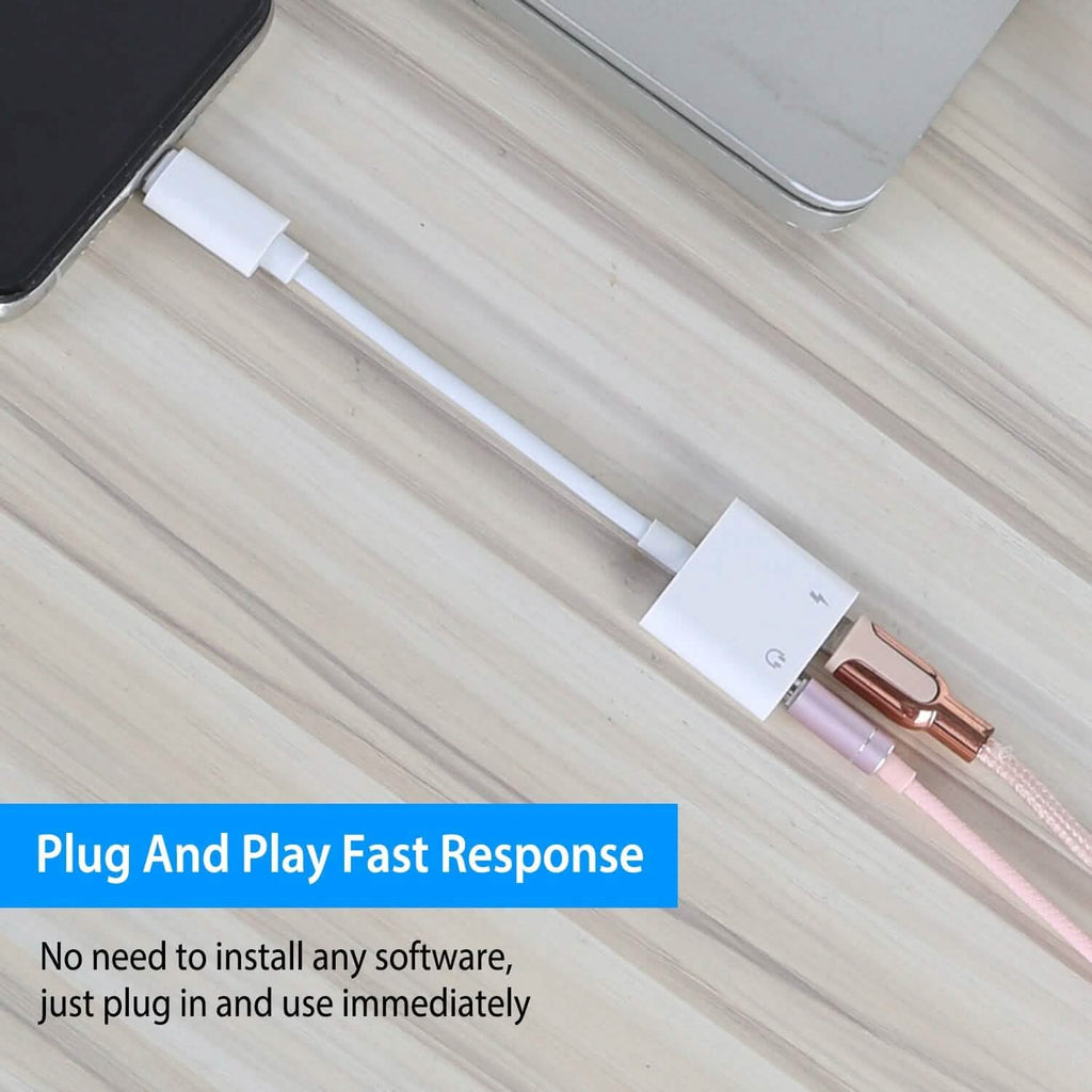 2-in-1 3.5mm Headphone Adapter Charger Audio Splitter Dongle