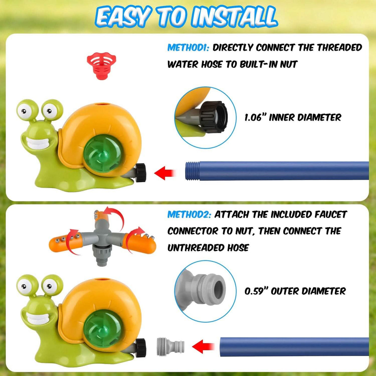 2-in-1 Snail Water Sprinkler Baseball Toy with 2 Sprinkler Nozzles