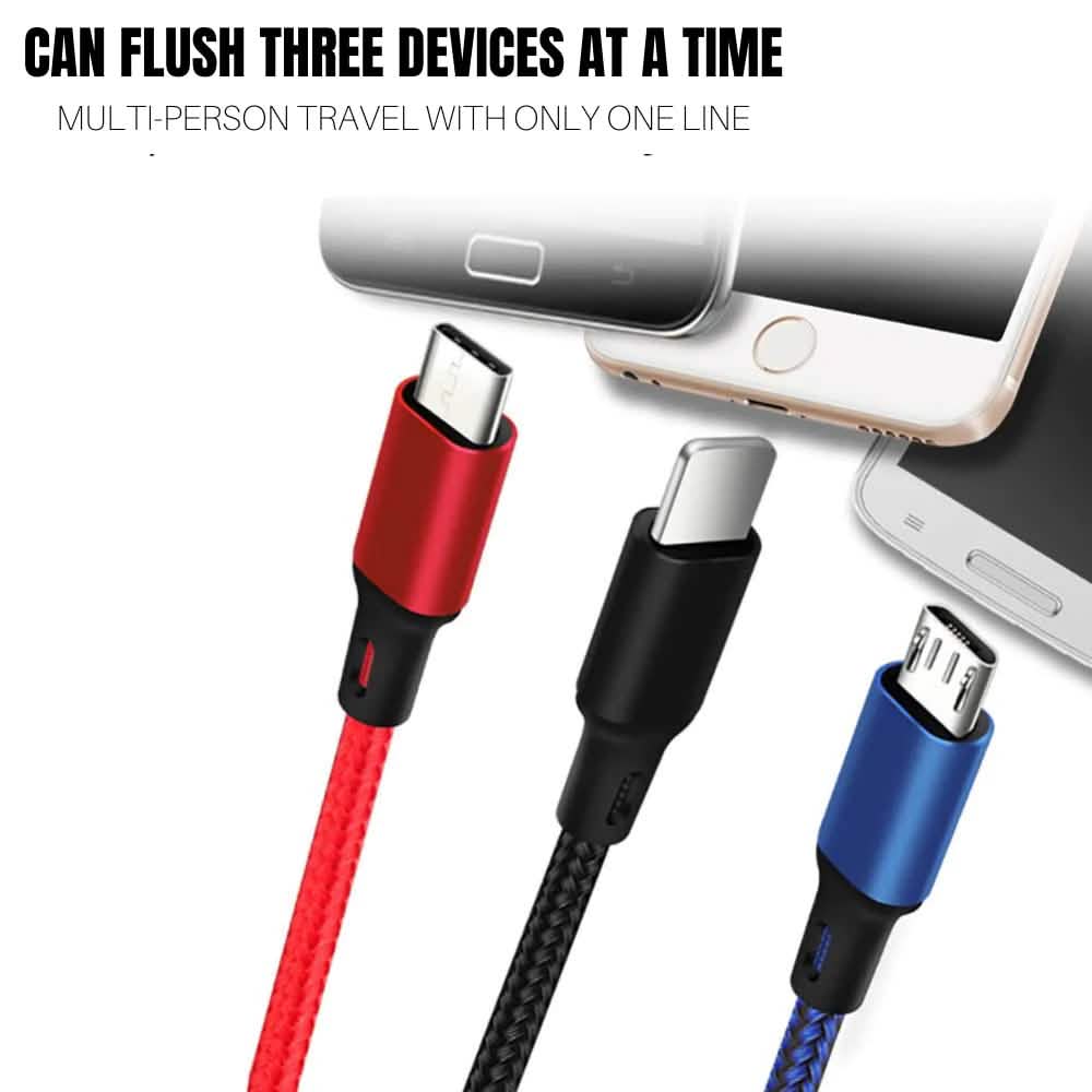 2-Pack: 3-in-1 Nylon Braided 4FT 3A Charging Cable