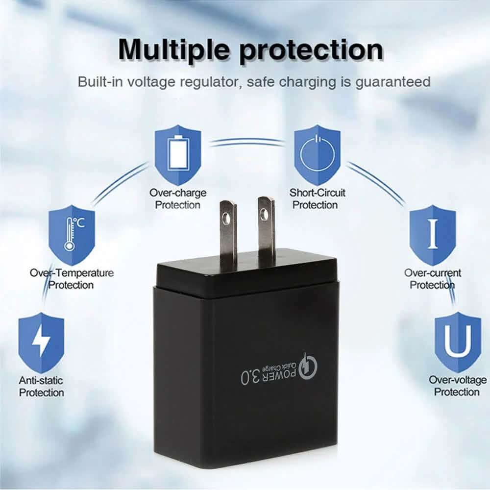 2-Pack: 3 Port LED Fast Quick Charge QC 3.0 USB Hub Display Wall Charger Adapter US Plug
