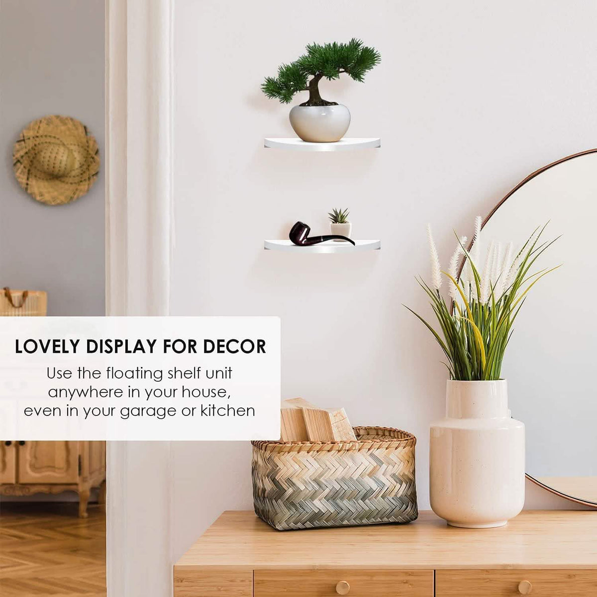2-Pack: Halter Semi Circle Ledge Wood Shelves