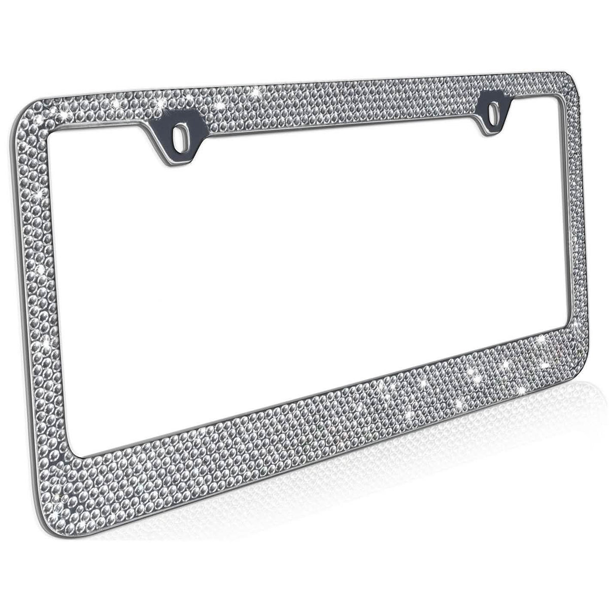 2-Pack: Metal License Plate Frame Bling RhineStones Chrome Swarovski Crystal Diamond