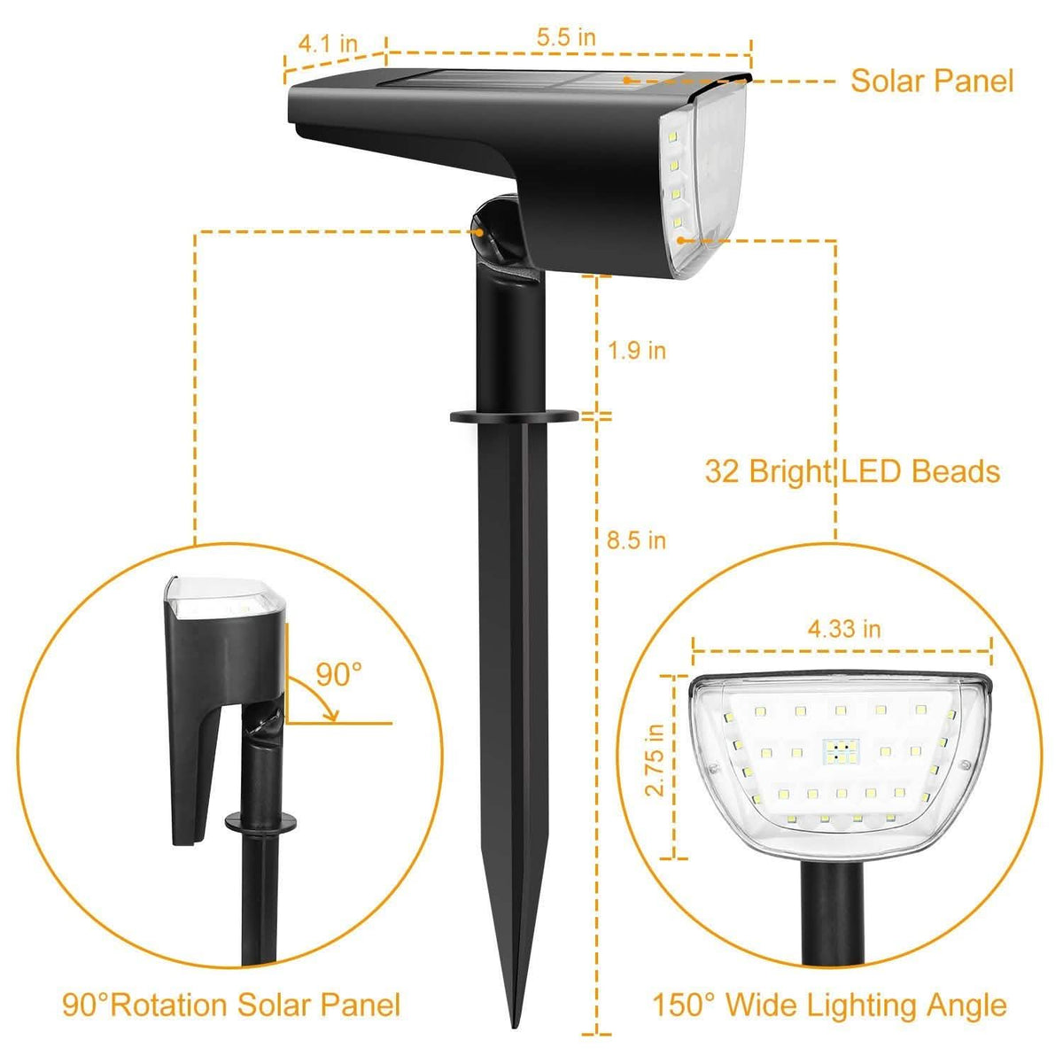 2-Pack: Solarek 32 LEDs Solar Landscape Spotlights