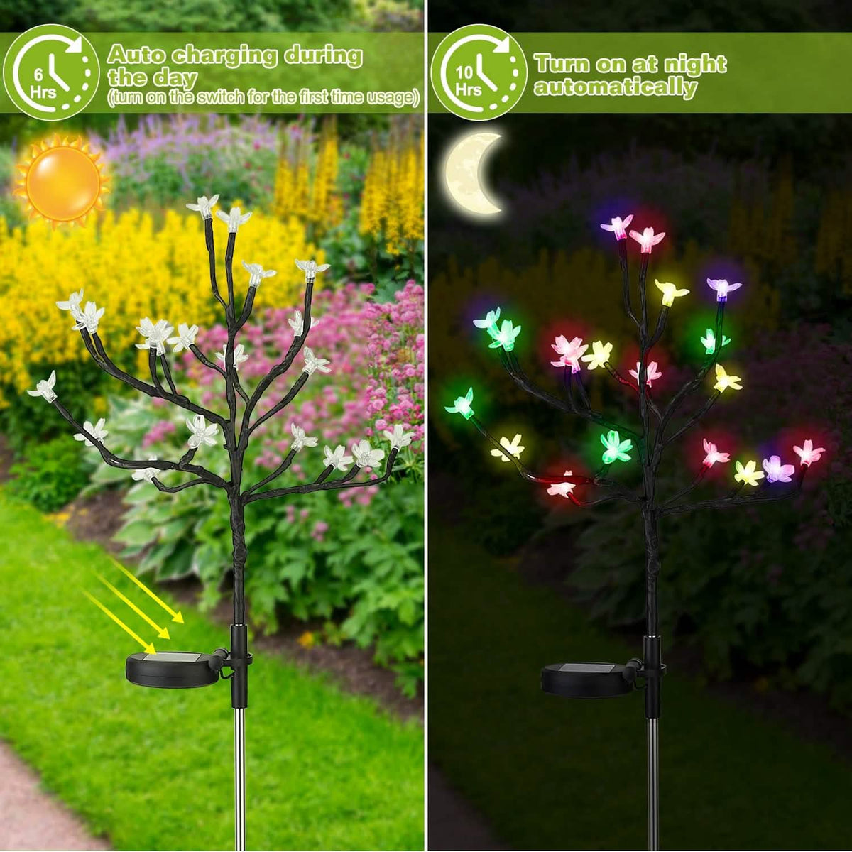 2-Piece: Outdoor Solar Light Cherry Blossom Flower Landscape Light