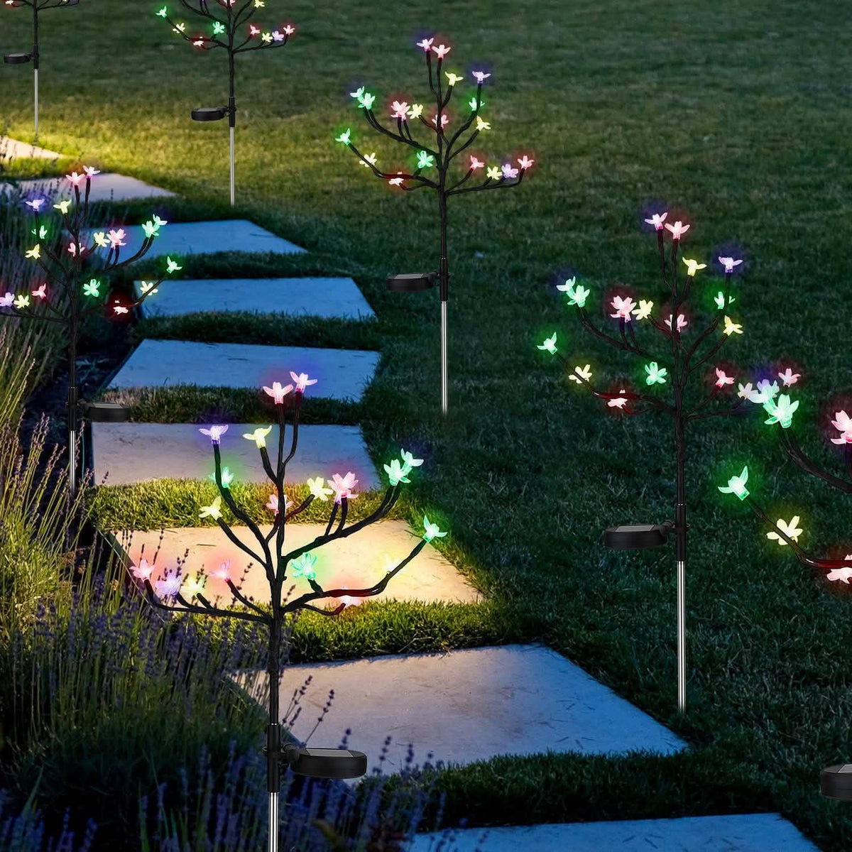 2-Piece: Outdoor Solar Light Cherry Blossom Flower Landscape Light