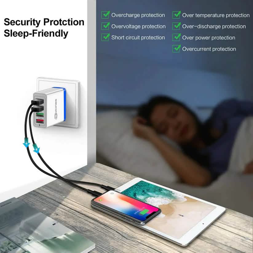 2-Piece Set: 4-Port High Speed Wall Charger + 3-in-1 Cable Combo