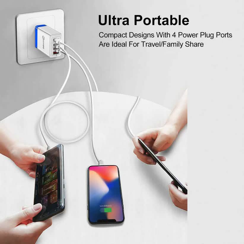 2-Piece Set: 4-Port High Speed Wall Charger + 3-in-1 Cable Combo