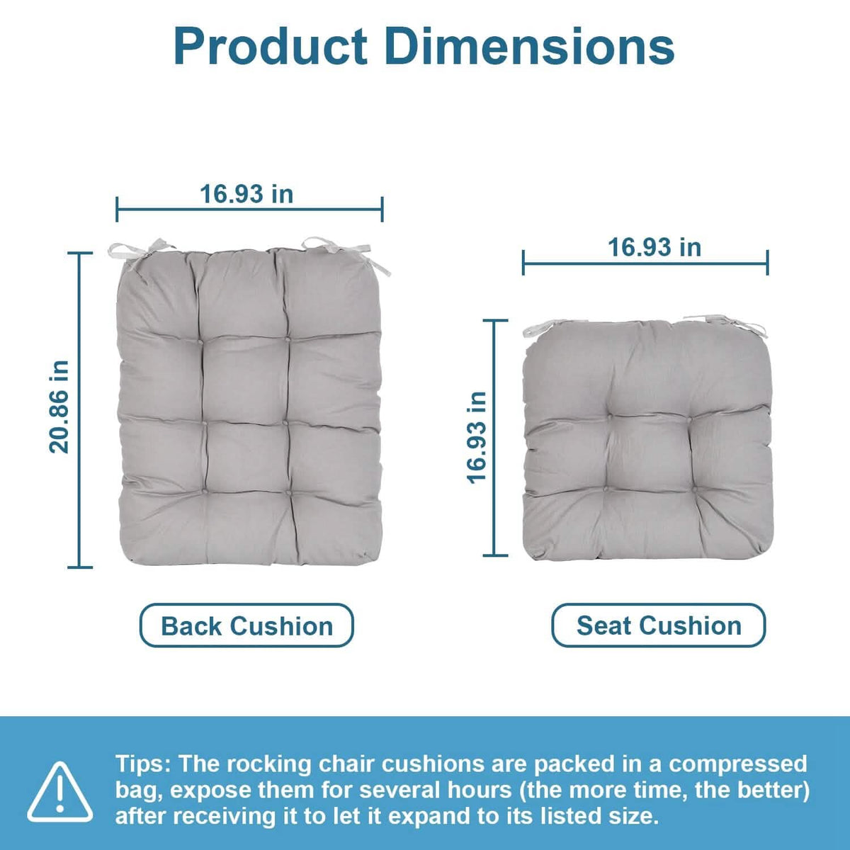 2-Piece Set: Rocking Chair Cushion with Non-Slip Ties Polyester Fiber Filling