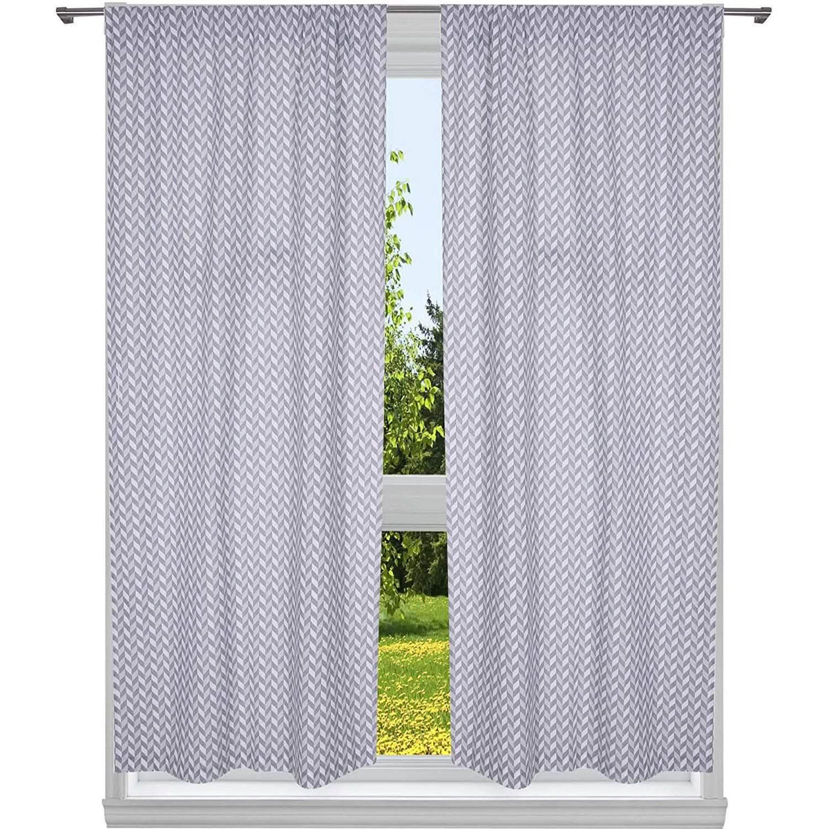 2-Piece Set:100% Cotton Chevron Print Blackout Window Curtain Pair Panel