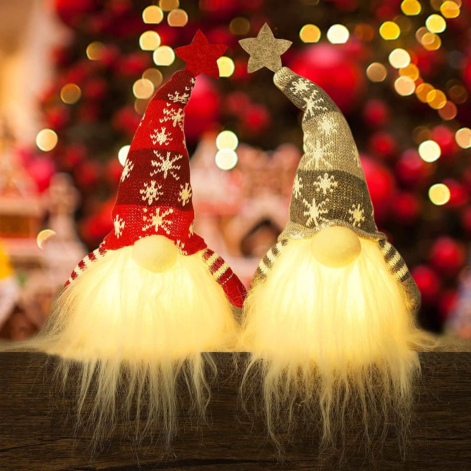 2-Pieces: 11" Lighted Christmas Gnome Santa