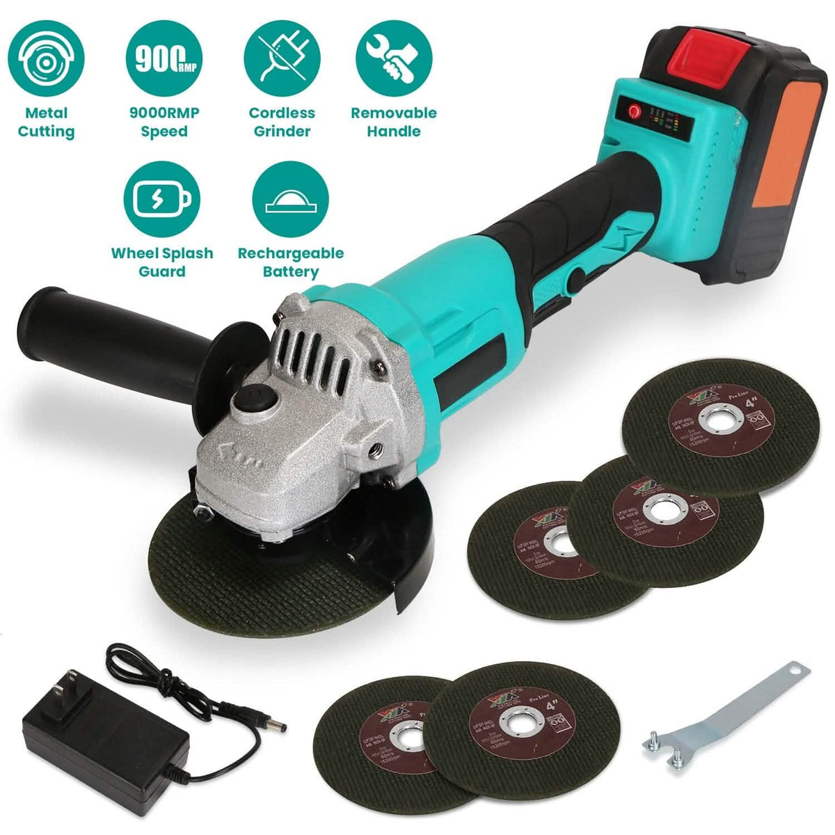 21V Cordless Angle Grinder Kit with Brushless Motor