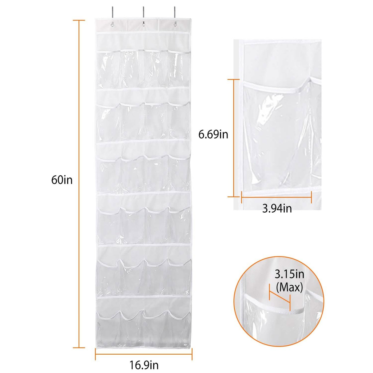 24-Pocket: Over the Door Shoes Rack Crystal Clear Organizer