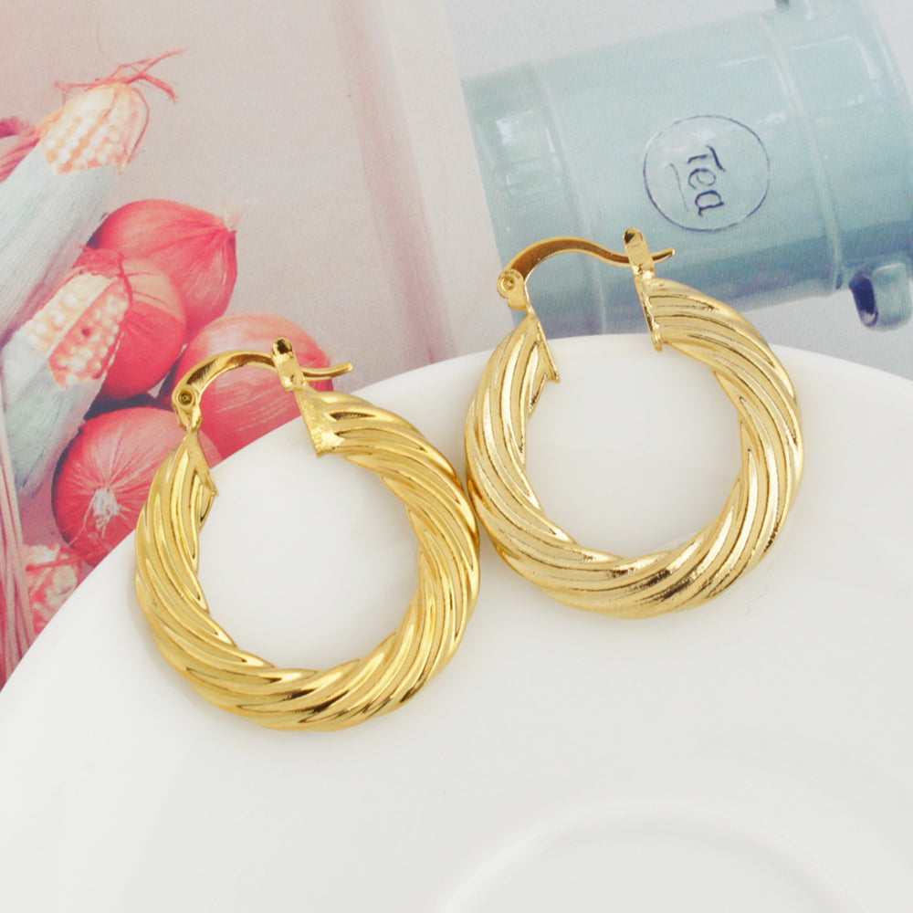 RMZ GOLD NYC 14k Gold Classic Bamboo Hoop Earrings