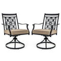 2 Pieces Patio Swivel Chairs with Blossom Pattern Backrest and Cushions-Black