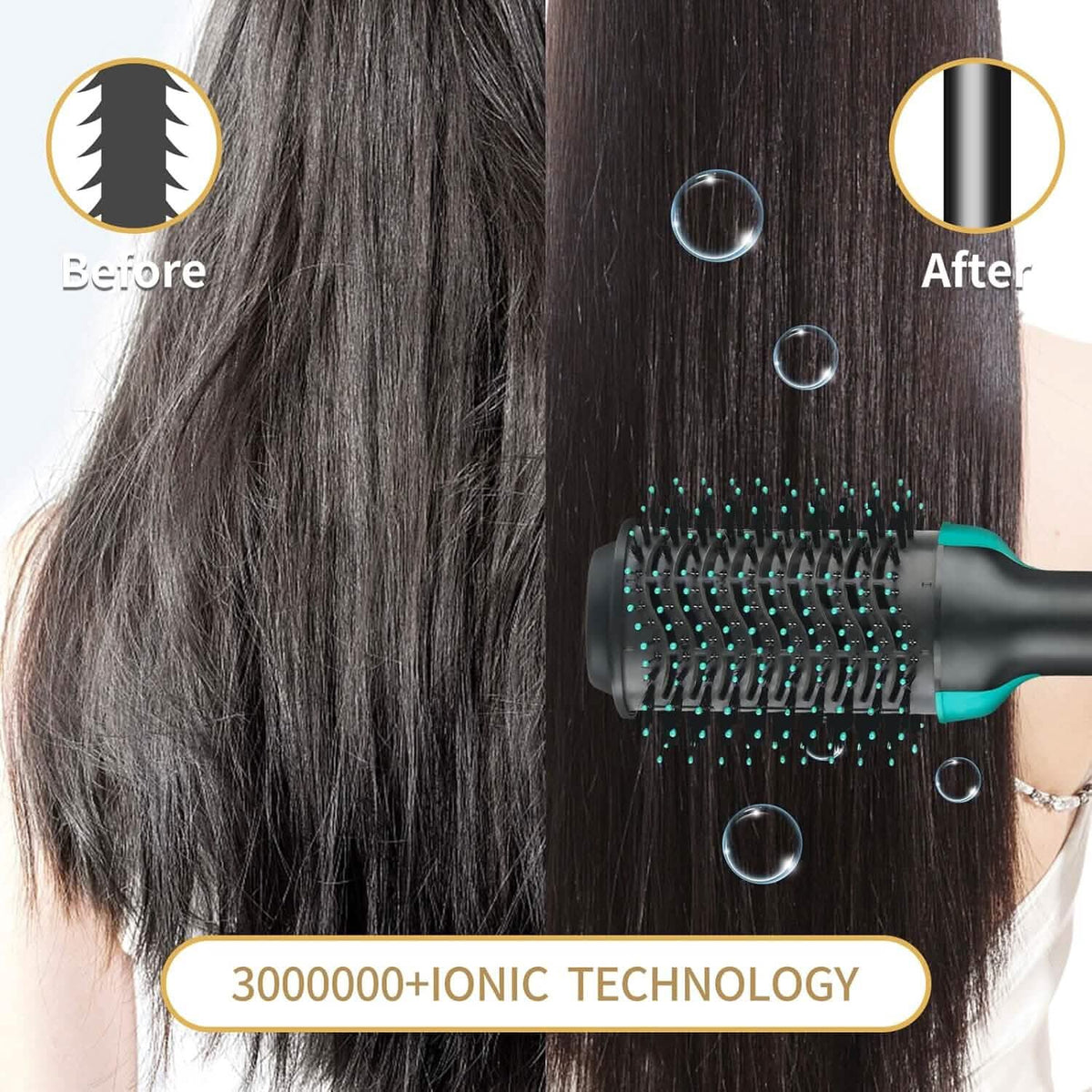 3-in-1 Ionic Straightening Hot Air Brush with Anti-Scald Feature