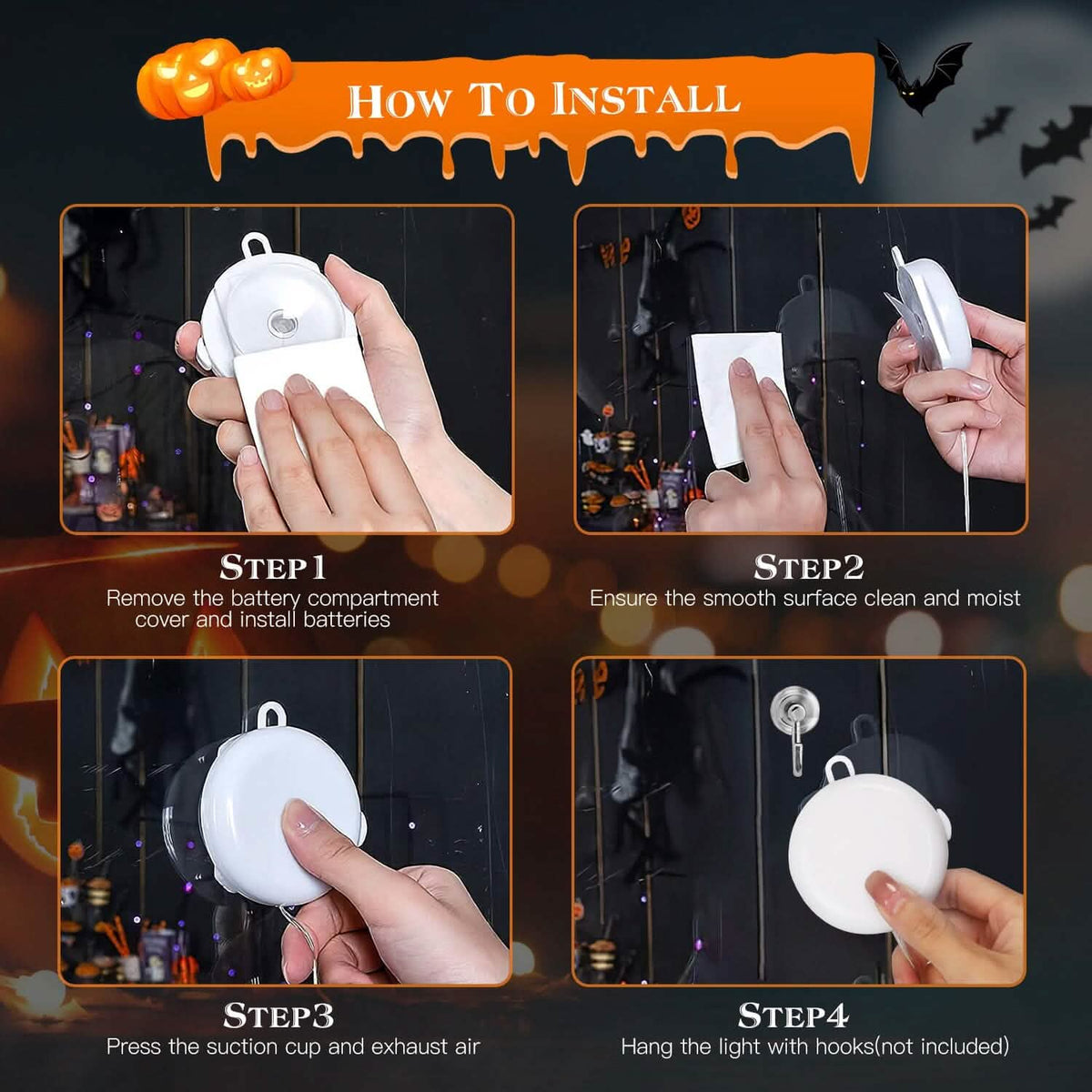 3-Pack: Halloween Window Light with Suction Cup Hanging Holes
