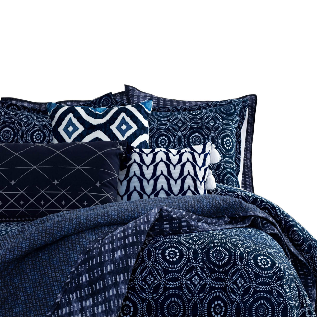 3-Piece: Global Indigo Mudcloth Cotton Quilt Set