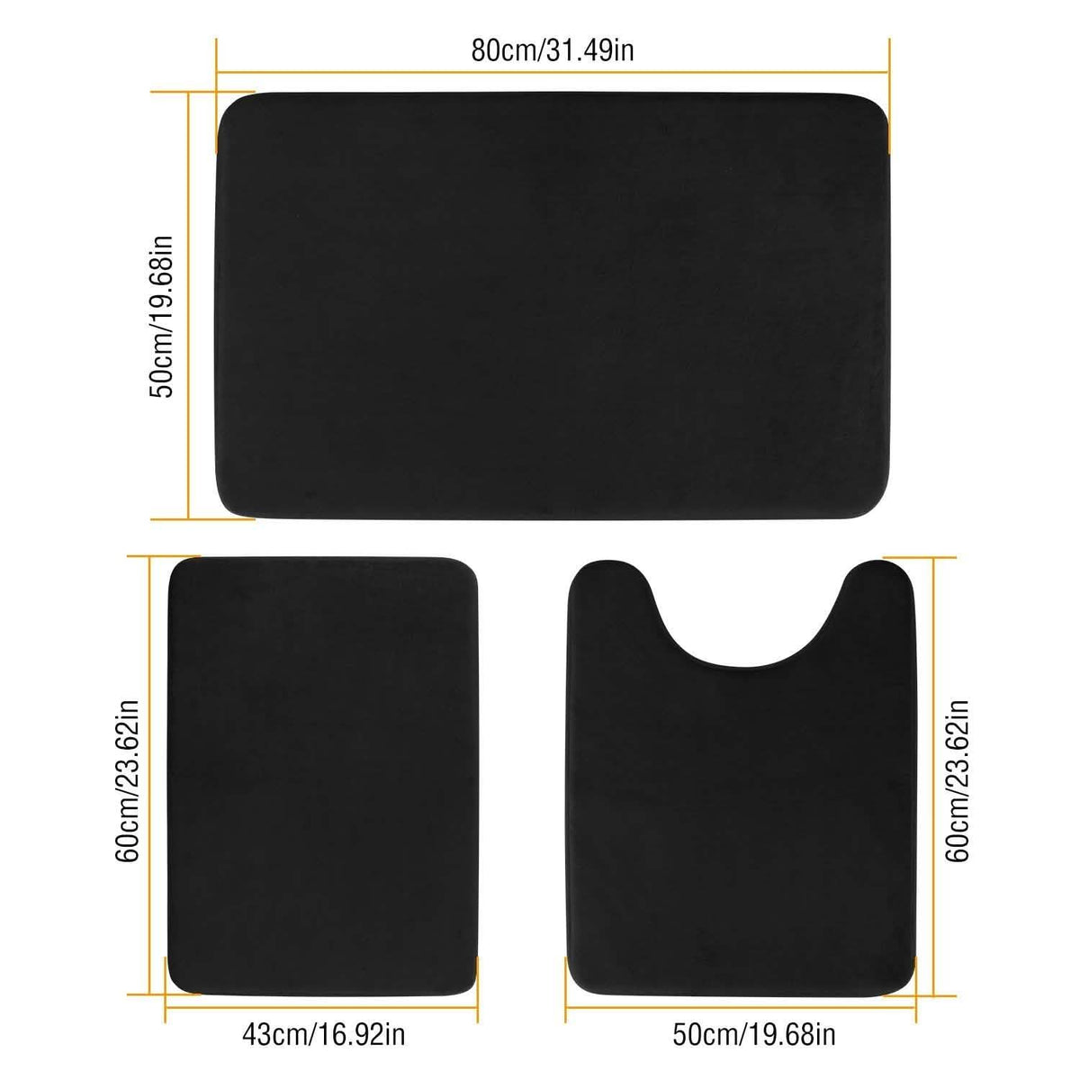 3-Piece Set: Bathroom Rug Set Plush Velvet Bath Carpet