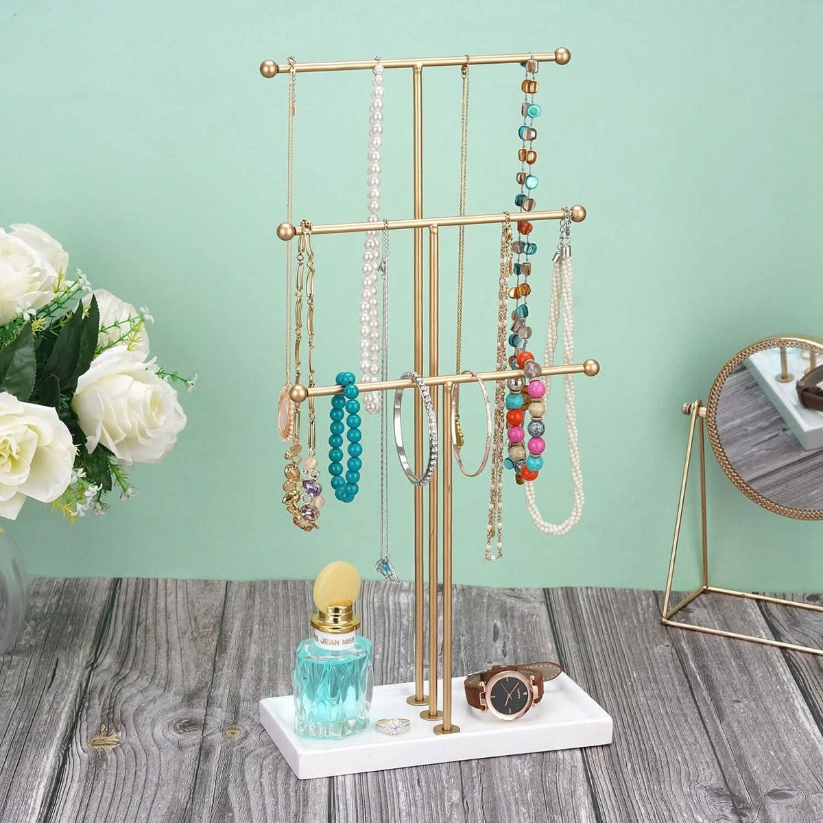 3-Tier Gold Metal Tabletop Jewelry Tree Stand