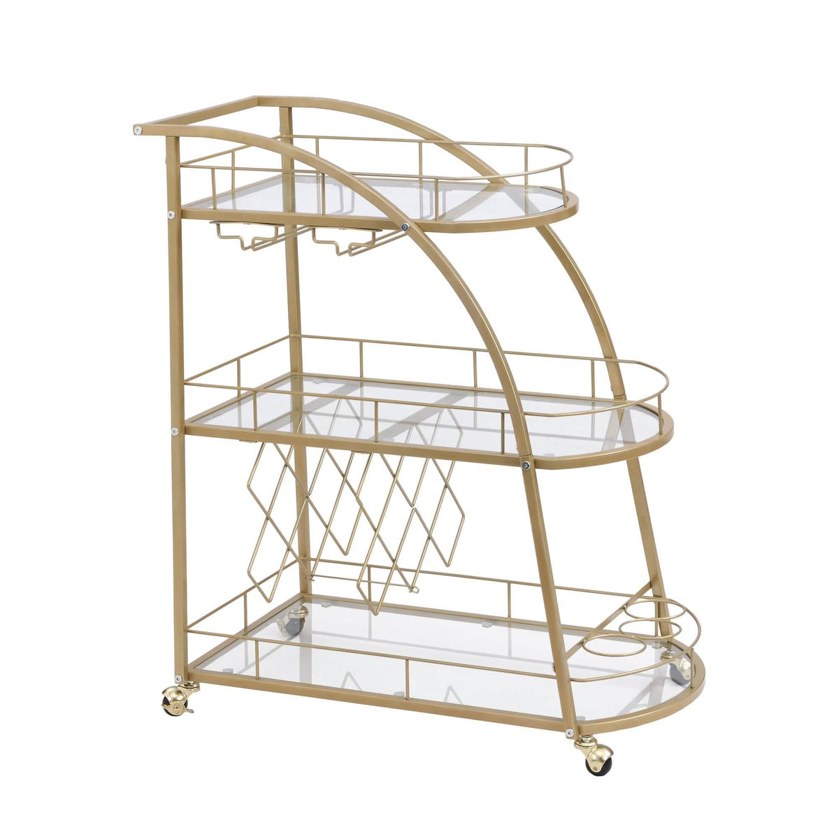 3 Tier Metal Frame Serving Wine Cart with Wheels