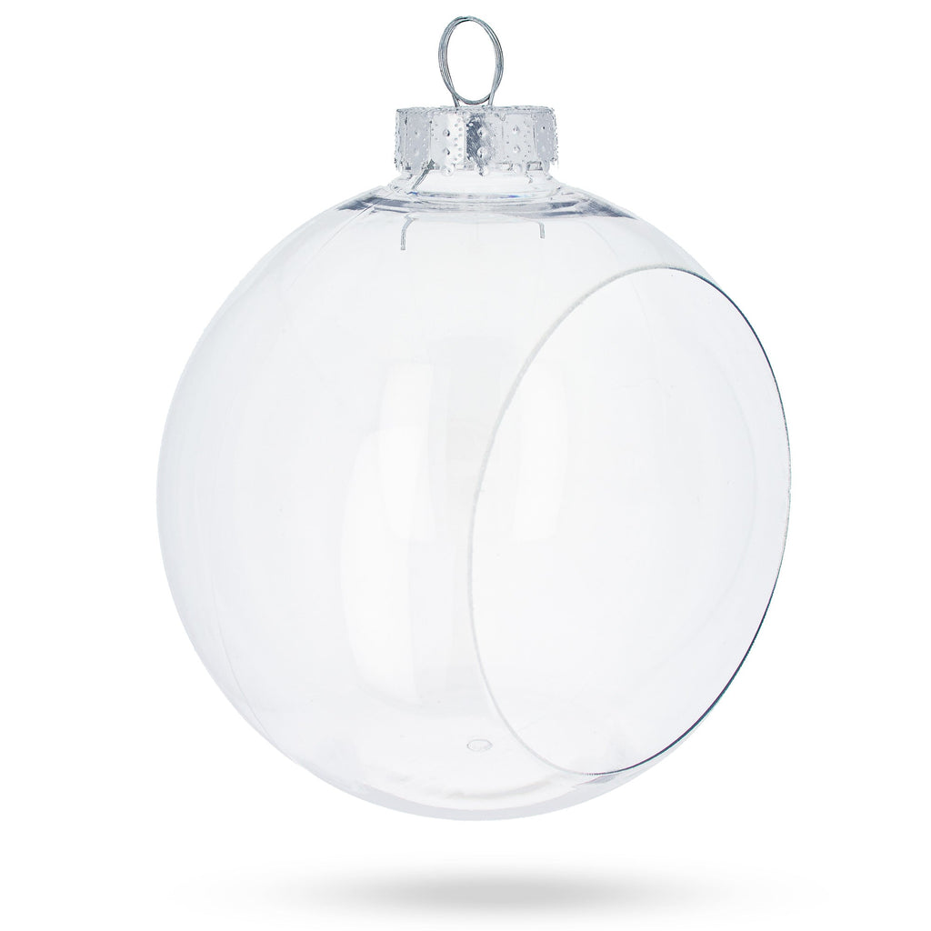 Set of 3 Clear Plastic Christmas Ball Ornaments with Cutout Openings DIY Craft 3.6 Inches