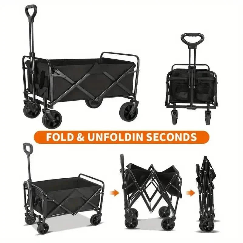 Heavy Duty Utility Portable Foldable Outdoor Beach Garden Wagon Cart with 360° All Terrain Wheels
