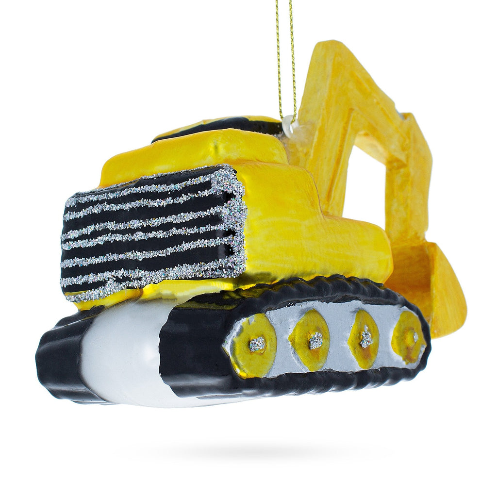 Tracks Excavator Glass Christmas Ornament