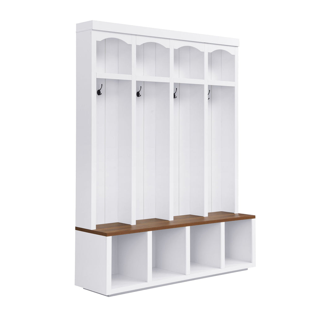 Entryway Hall Tree With Bench, 4 Hooks & Open Storage Space